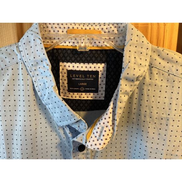 Level Ten Men's L Blue Polka Dot Button Down Long Sleeve Cotton Shirt - Picture 10 of 16